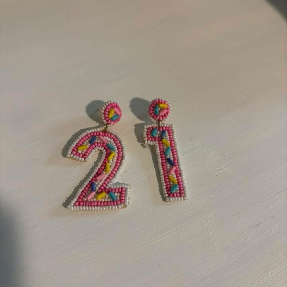 Colorful Beaded Number 21 Earrings